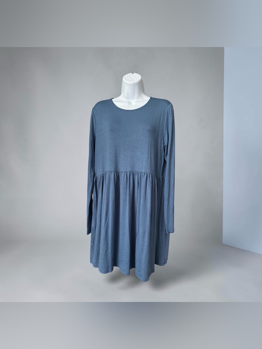 Azules Slate Blue Long Sleeve Babydoll Dress LG